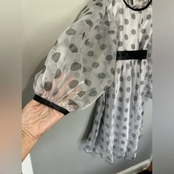 Fairies Forever, Organza Polka Dot Flared Dress Steel Gray Size 10-11 Years - Picture 4 of 6